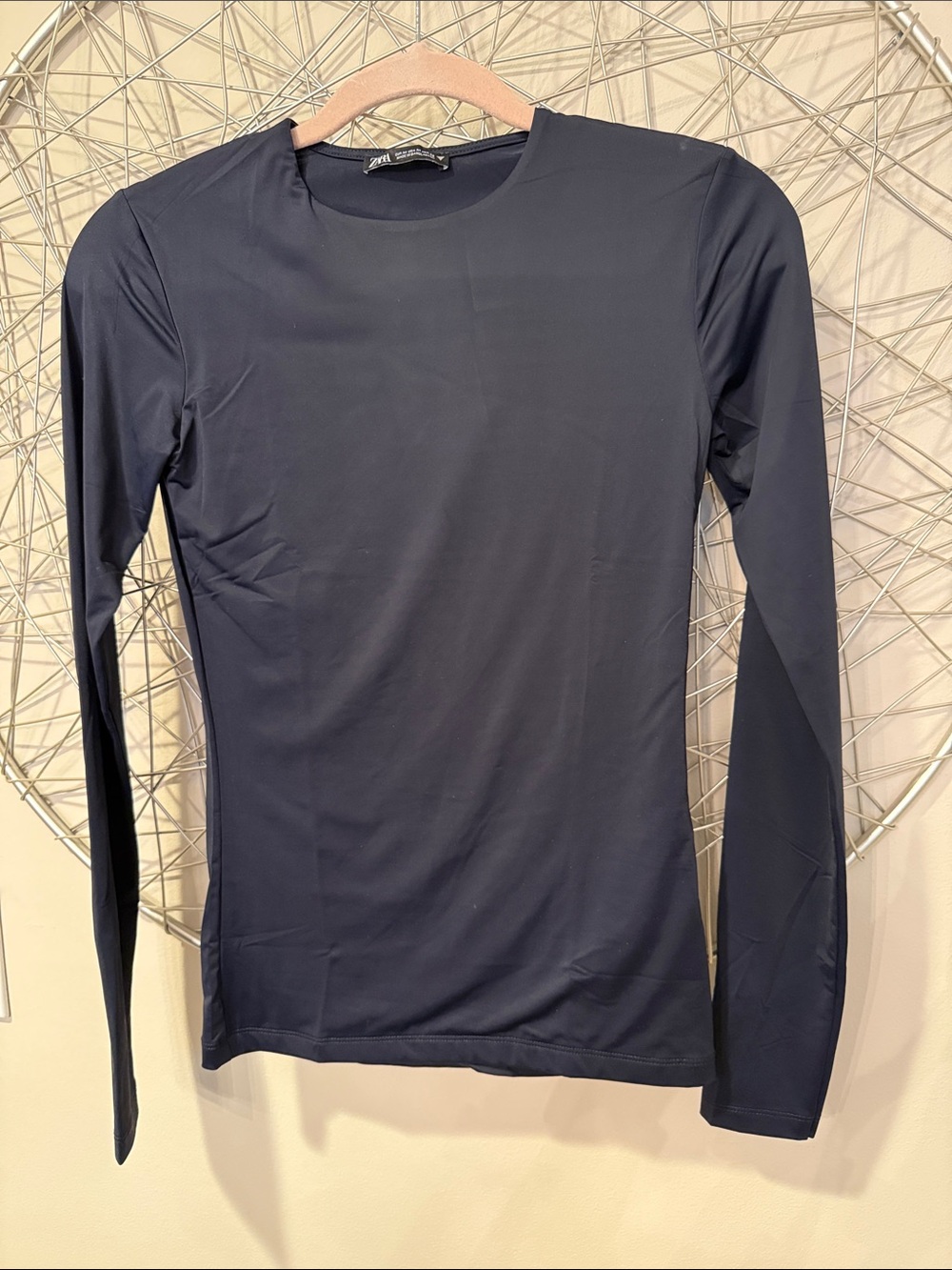 Zara Long Sleeve Crew Neck Top - Navy Blue Size Medium